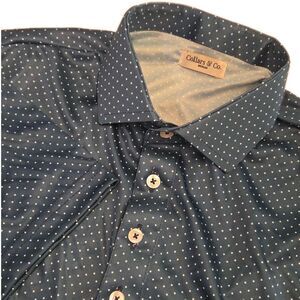 NWOT Collars & Co Men’s M Dress Collar Performance Polo Navy Polka Dot
